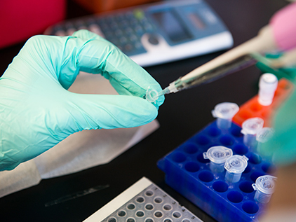 Researcher holding test tube.