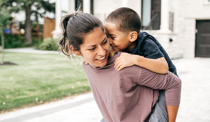 Happy mom and son.