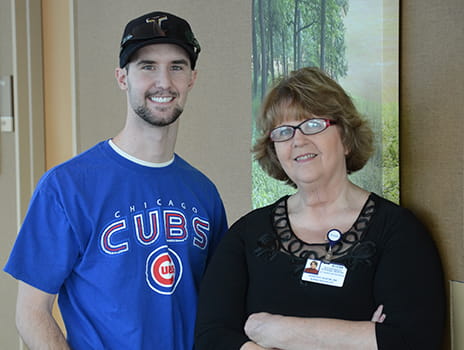James Wade with nurse Dorothy Austin.